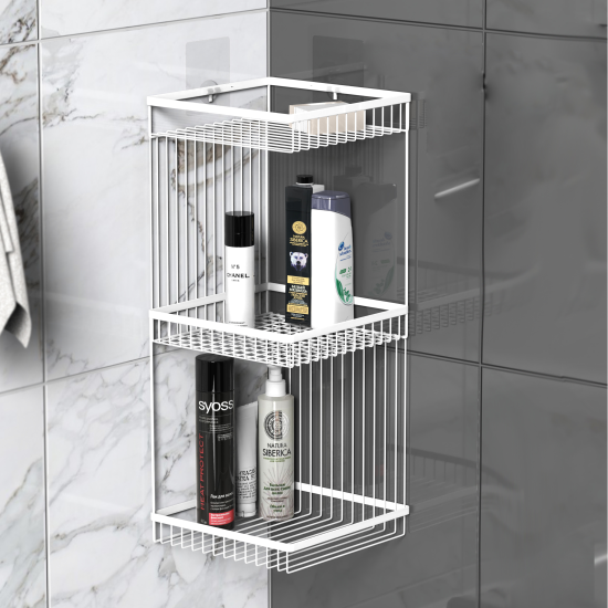 Полка для ванной Lemer Like трехъярусная прямая 20x20x52 см металл цвет белый