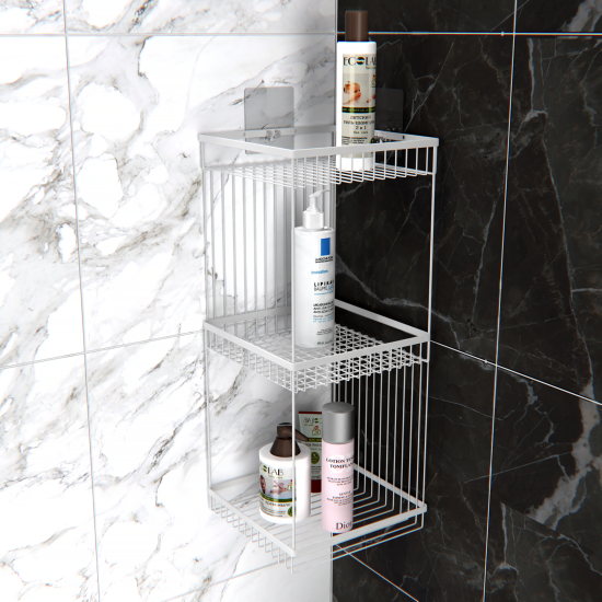 Полка для ванной Lemer Like трехъярусная прямая 20x20x52 см металл цвет белый