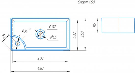 Раковина «Смарт» 45 см к тумбе «Мокка» цвет белый
