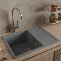 Мойка для кухни врезная с крылом Granfest Quadro GF-Q-650L 65x50 см глубина чаши 19 см мрамор цвет маренго