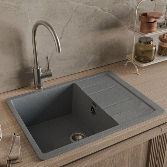 Мойка для кухни врезная с крылом Granfest Quadro GF-Q-650L 65x50 см глубина чаши 19 см мрамор цвет маренго