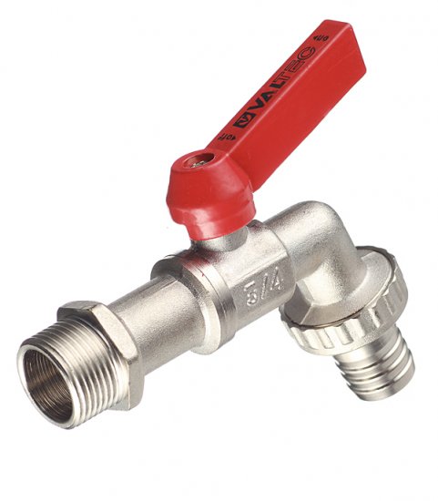 Кран шаровой латунный Valtec 3/4 НР(ш) х 3/4 НР(ш) ручка со штуцером угловой (VT.051.N.05)