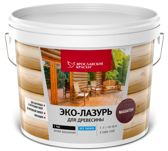 Пропитка для древесины Ярославские краски Эко-лазурь с декоративным эффектом и биозащитой цвет махагон 9 л