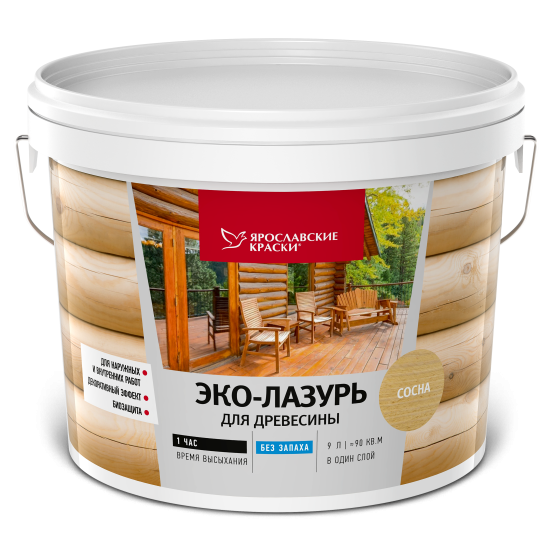 Пропитка для древесины Ярославские краски Эко-лазурь с декоративным эффектом и биозащитой цвет сосна 9 л