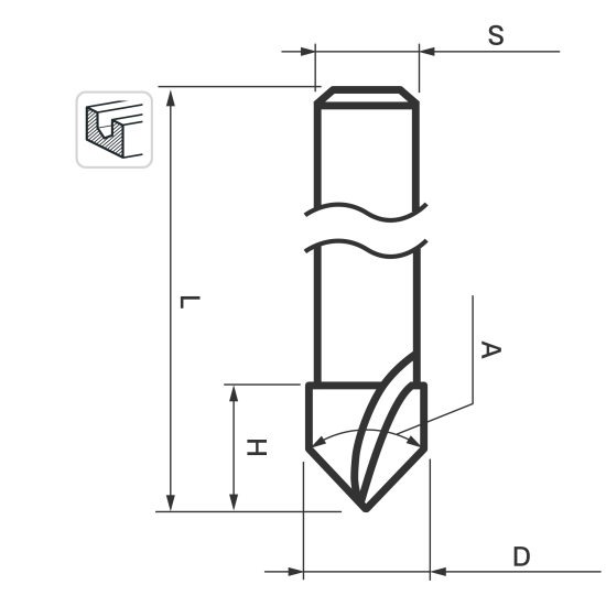 Фреза по дереву пазовая V-образная 553363 25.4x20.7 мм хвостовик 12 мм