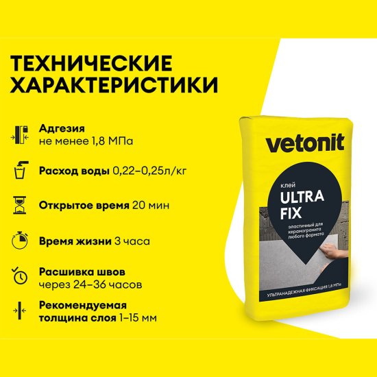 Клей для плитки/ керамогранита/ мозаики/ камня Vetonit Ultra fix серый класс C2 T S1 25 кг