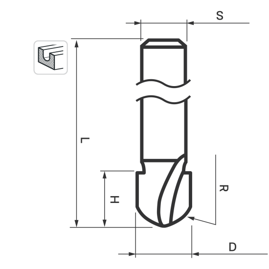Фреза по дереву пазовая галтельная 553342 25.4x15 мм хвостовик 8 мм