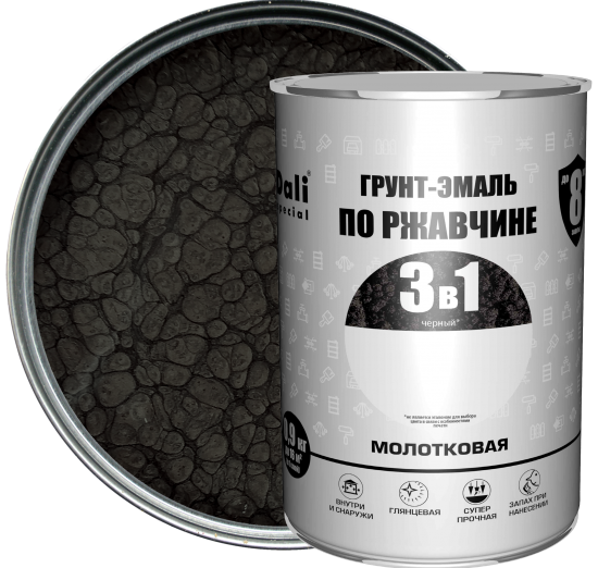 Грунт-эмаль по ржавчине 3 в 1 Dali Special молотковая цвет чёрный 0.9 кг