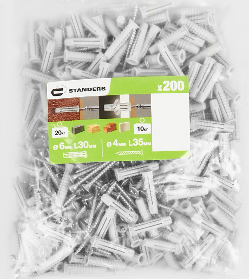 Дюбель потайной Standers PDU N 6x30 мм с шурупом 4x35 мм нейлон 200 шт.