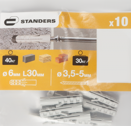Дюбель распорный Standers PND 6x30 мм нейлон 10 шт.