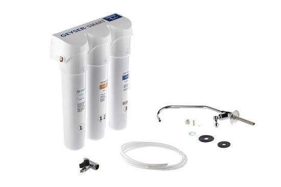 Фильтр под мойку Гейзер Смарт для жесткой воды быстросъемный 3 ступени кран в комплекте