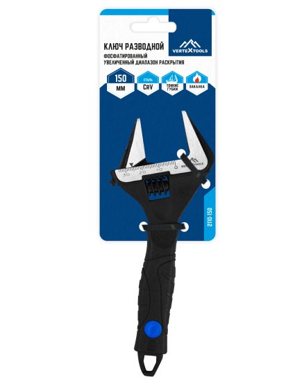 Ключ разводной с тонкими губками Vertextools 2110-150 захват 34 мм, длина 150 мм