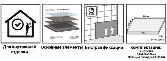 Настенная плитка ПВХ Artens Renowall патина 700x420x3.6 мм 2.058 м² 7шт