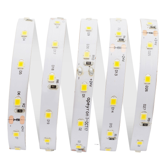 Светодиодная лента Apeyron SMD2835 24В 10 мм 5м 12 Вт/м 60диод/м 1000 лм/м 6500 К холодный белый свет
