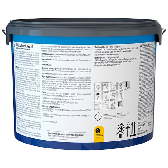 Краска моющаяся Tikkurila/Tikkivala Euro Extra 20 база А белая 9 л