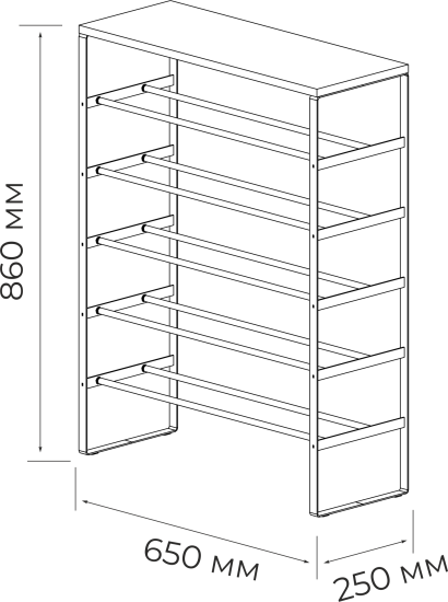 Этажерка для обуви Otto 65x86x25 см 6 полок металл цвет чёрный