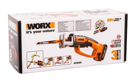Пила сабельная аккумуляторная Worx WP892E, 20 В, АКБ и ЗУ в комплекте