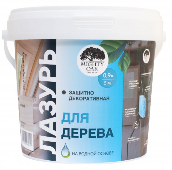 Лазурь для дерева Mighty Oak белая 0.9 л
