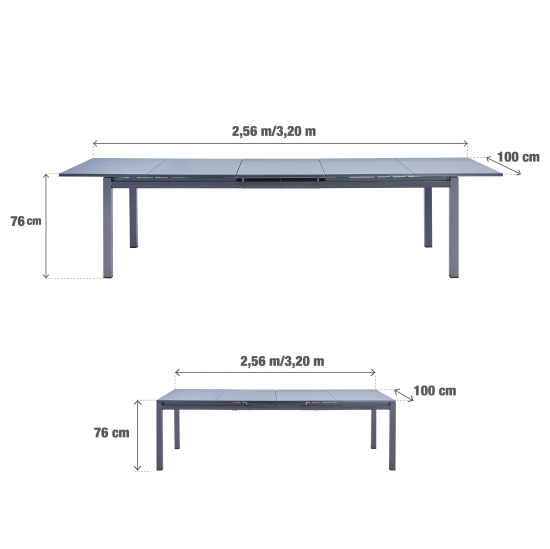 Садовый стол раздвижной Naterial Odyssea II 256/320x100x76 см алюминий/стекло антрацит