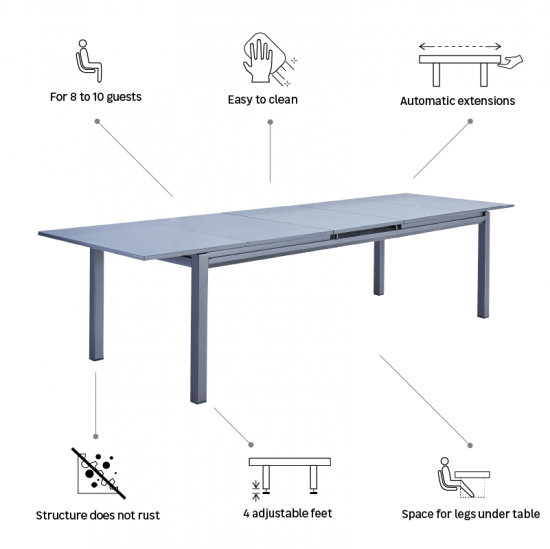 Садовый стол раздвижной Naterial Odyssea II 256/320x100x76 см алюминий/стекло антрацит