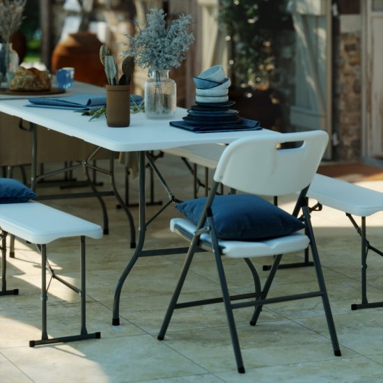 Стол садовый складной 180x73.5x74 см сталь/пластик цвет белый