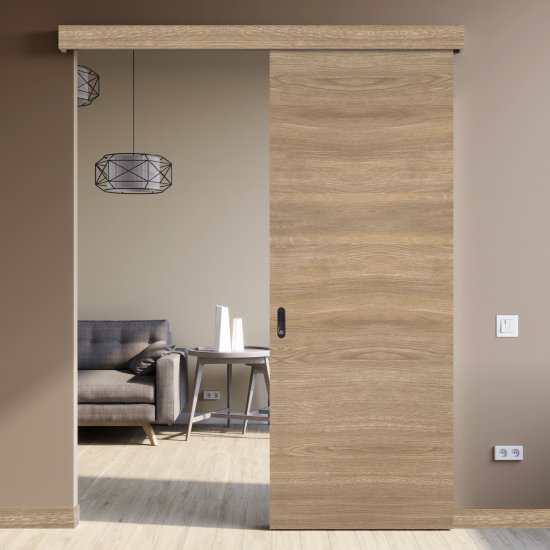 Дверь межкомнатная глухая Канзас 60x200 см ПВХ цвет дуб европейский красный с замком