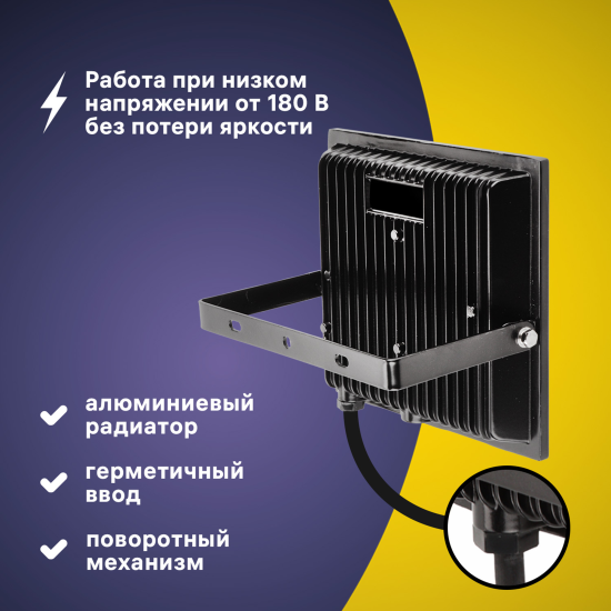 Прожектор светодиодный уличный Ritter Profi 53408 6 50 Вт 5000 Лм 180-240В холодный белый свет 6500К IP65 черный