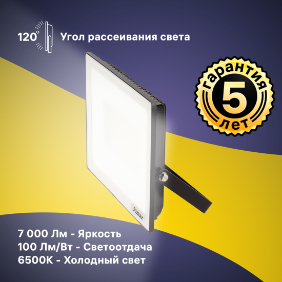 Прожектор светодиодный уличный Ritter Profi 53409 3 70 Вт 7000 Лм 180-240В холодный белый свет 6500К IP65 черный