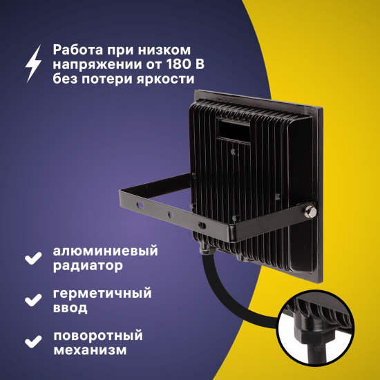 Прожектор светодиодный уличный Ritter Profi 53409 3 70 Вт 7000 Лм 180-240В холодный белый свет 6500К IP65 черный