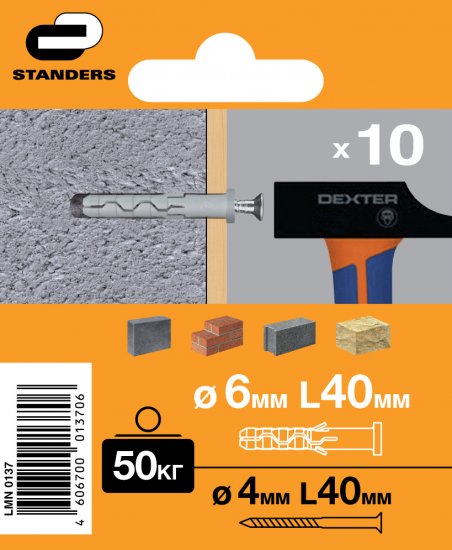 Дюбель-гвоздь цилиндрический Standers нейлон 6x40 мм 10 шт.