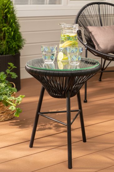Стол Acapulco со стеклом ø42 h52 см ротанг черный