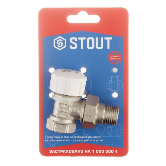 Клапан термостатический угловой Stout 1/2 НР(ш) х 1/2 ВР(г) для радиатора (SVT-0002-000015)