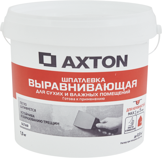 Шпатлевка Axton выравнивающая для сухих и влажных помещений цвет белый 1.5 кг