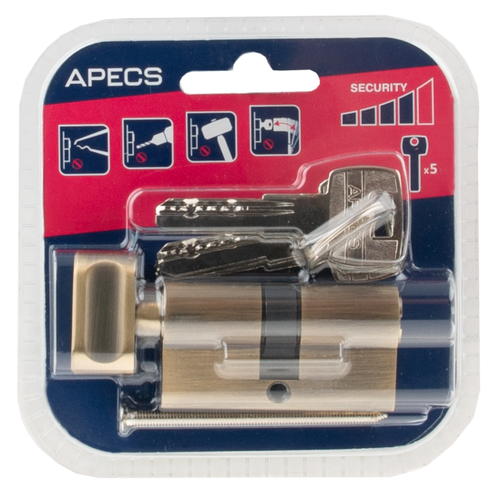 Цилиндровые механизмы Apecs Pro LM-60-C-AB 60 мм, ключ/вертушка, цвет бронза