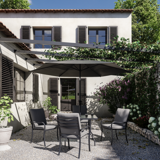 Набор садовой мебели Naterial Rono сталь/полиэстер/стекло темно-серый: стол, 4 кресла и зонт