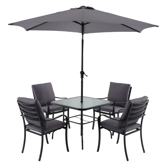 Набор садовой мебели Naterial Rono сталь/полиэстер/стекло темно-серый: стол, 4 кресла и зонт