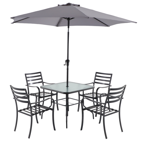 Набор садовой мебели Naterial Rono сталь/полиэстер/стекло темно-серый: стол, 4 кресла и зонт