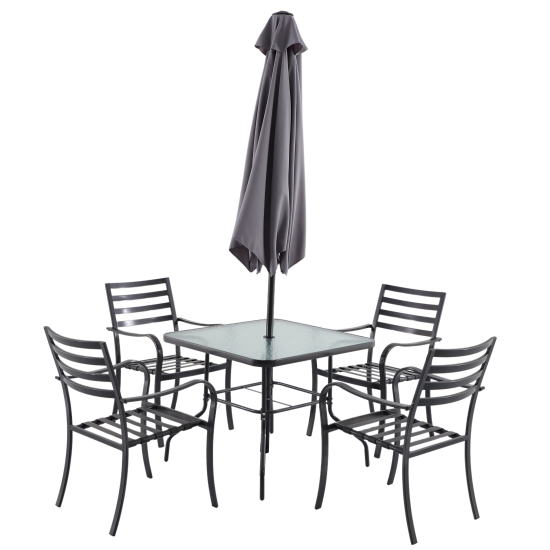 Набор садовой мебели Naterial Rono сталь/полиэстер/стекло темно-серый: стол, 4 кресла и зонт