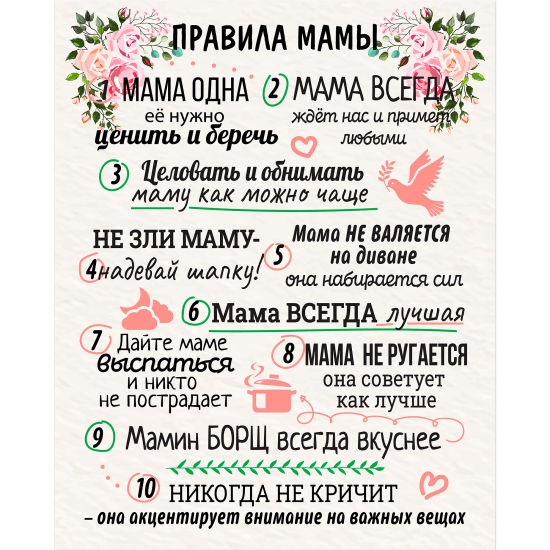 Картина на холсте Постер-лайн Правила мамы 40x50 см