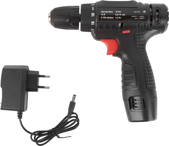 Дрель-шуруповерт аккумуляторная DRA-12/Р, 12 В Li-ion 1.3 Ач