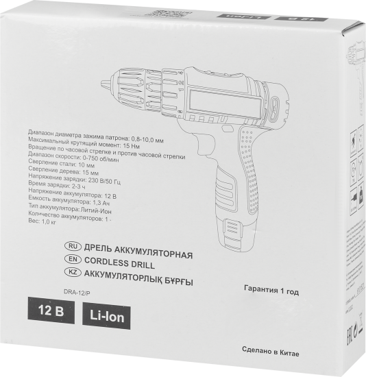 Дрель-шуруповерт аккумуляторная DRA-12/Р, 12 В Li-ion 1.3 Ач