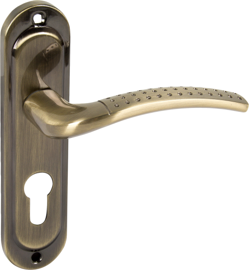 Замок врезной с дверными ручками на планке Inspire античная бронза