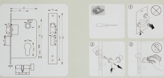 Замок врезной с дверными ручками на планке Inspire античная бронза