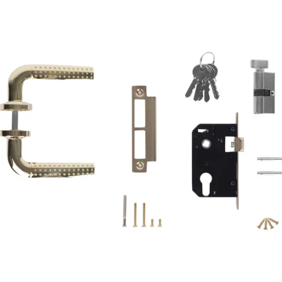 Замок врезной с дверными ручками на планке Inspire глянцевое золото