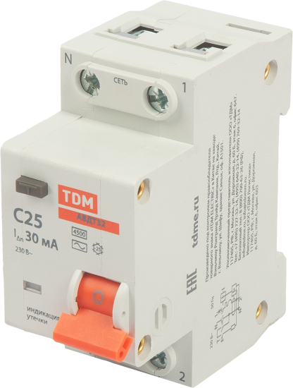 Дифференциальный автомат Tdm Electric АВДТ-32 1P N C25 A 30 мА 4.5 кА AC SQ0202-0505