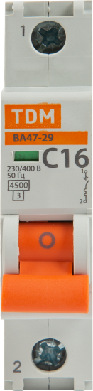 Автоматический выключатель TDM Electric ВА47-29 1P C16 А 4.5 кА SQ0206-0074