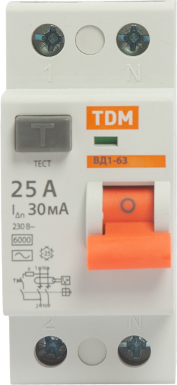 УЗО Tdm Electric ВД1-63 2P 25 A 30 мА 4.5 кА AC SQ0203-0008