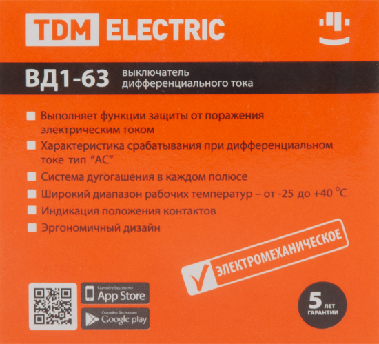 УЗО Tdm Electric ВД1-63 2P 25 A 30 мА 4.5 кА AC SQ0203-0008