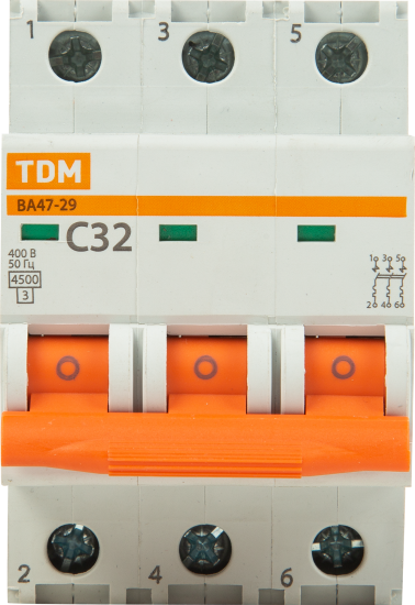 Автоматический выключатель TDM Electric ВА47-29 3P C32 А 4.5 кА SQ0206-0112
