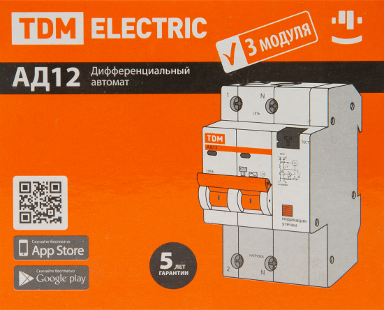 Дифференциальный автомат Tdm Electric АД-12 2P C63 A 30 мА 4.5 кА AC SQ0204-0023
